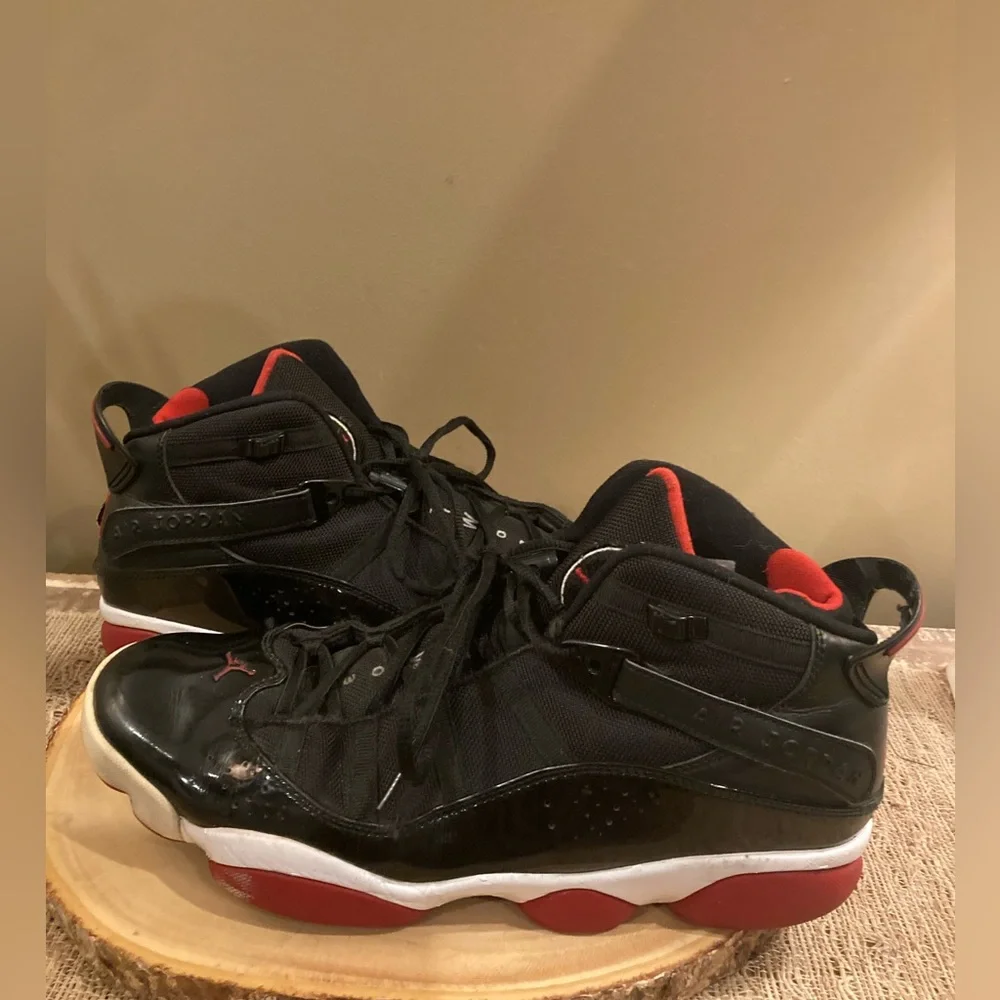 Nike‎ Jordan 6 Rings Black Varsity Red Size 12 rare 322992-062 Basketball Shoe